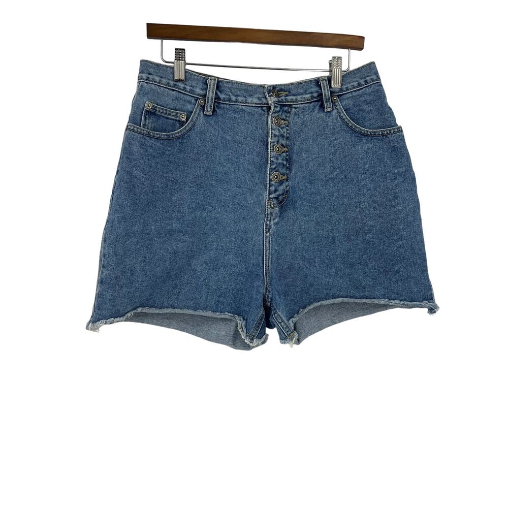 Vintage Route 66 Raw 90's Hem Denim Shorts Button Front High Waist Women 15/16